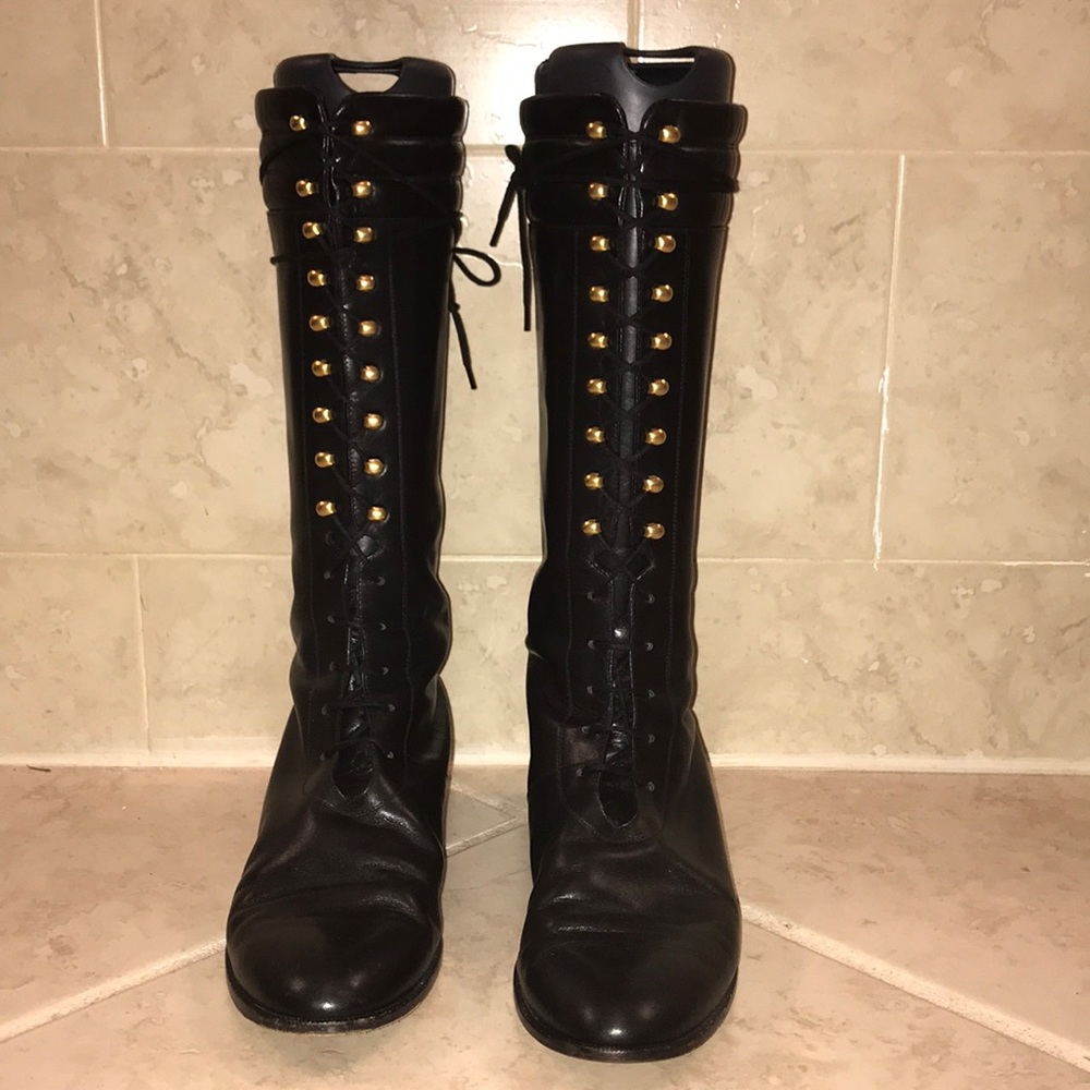 *VINTAGE* Donna Karan black and gold lace up boot